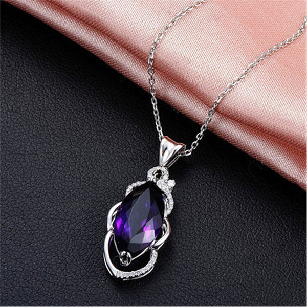 Luxury Necklace Pendant with Amethyst Zircon Gemstone 925 Silver Jewelry for Women Wedding Engagement Promise Party Accessories