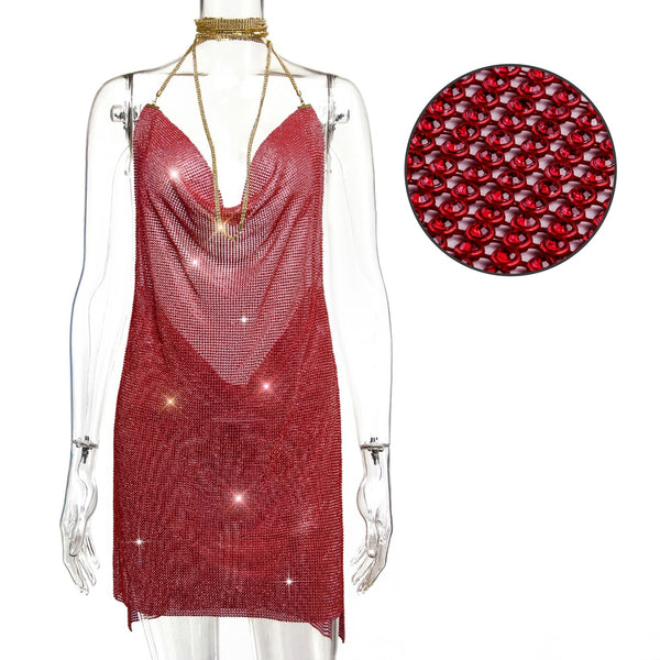 Sexy Backless Rhinestone Summer Dress