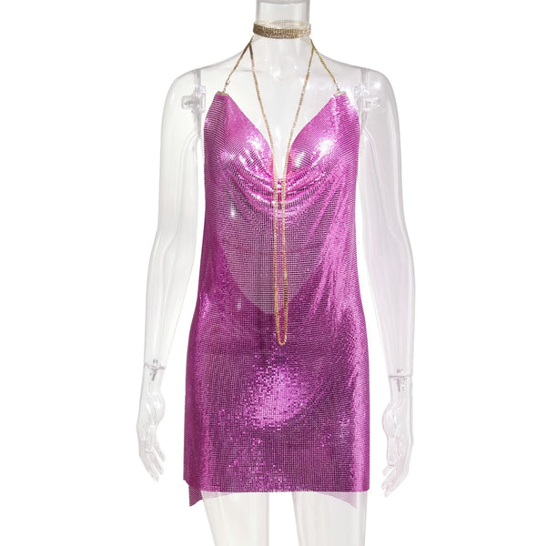Sexy Backless Rhinestone Summer Dress
