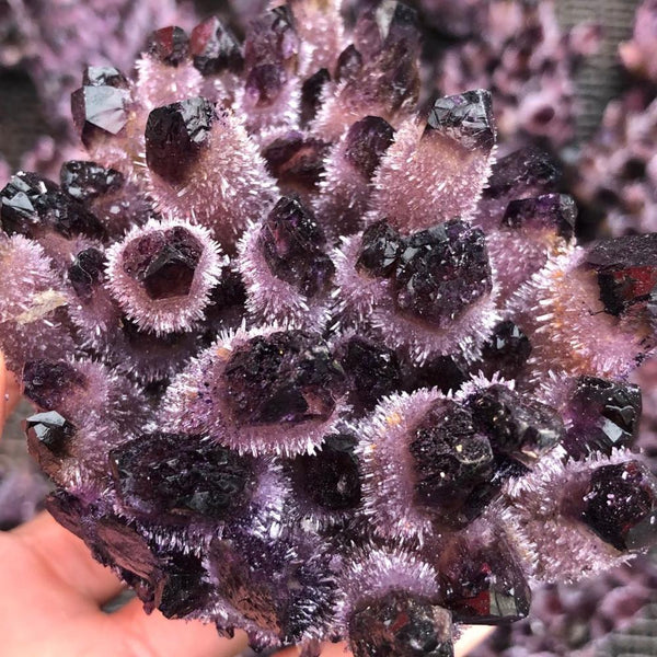 Hot day crystal cluster, coffee amethyst mineral processing from,