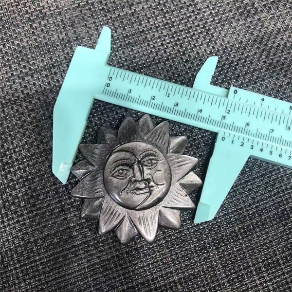 Sun Smiling Face Carving Hand Silver Obsidian Natural Palm Stone Healing Crystals Decor Reiki Statue Witchcraft Supplies Jewelry