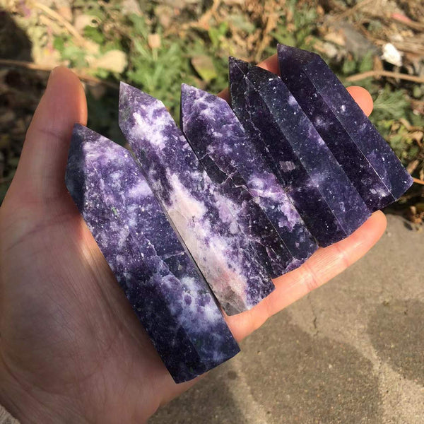 4PCSLEPIDOLITE Crystal Hexagon Wand Point
