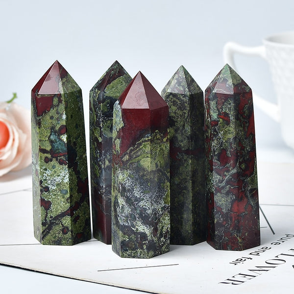 1PC Natural Dragon Blood Stone Crystal Point Reiki Healing Stone Hexagonal Prisms Obelisk Wand Tower Energy Meditation DIY Gift