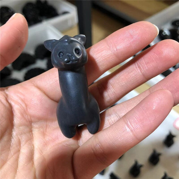 1pcs Natural Obsidian Crystal Cute Alpaca Hand Carved Gemstones For Gift