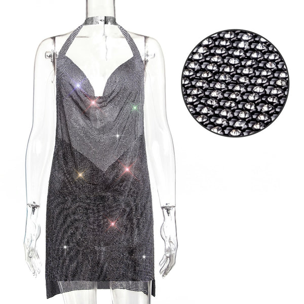Sexy Backless Rhinestone Summer Dress