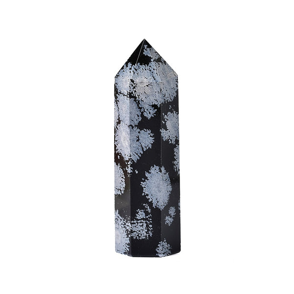 Natural Snowflake Obsidian Quartz Crystal Point Wand Healing Stone Energy Quartz Home Decoration Reiki Polished Stone Tower