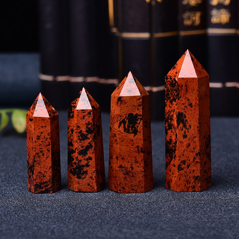 Natural Red obsidian Crystal Point Healing Stone Quartz Crystal Wand Red Stone 50-80mm for Home Decoration Mineral DIY Gift