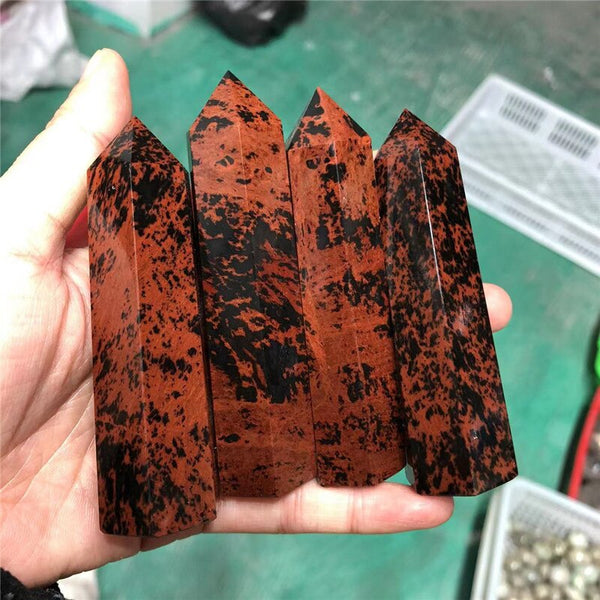 Natural Crystal Point Mahogany Obsidian Home Decor Quartz Healing Stone Hexagonal Obelisk Wand Point Stones Gift