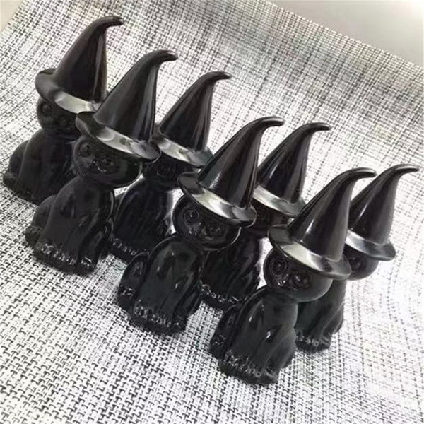 Crafts Crystal Hot Selling Natural Black Obsidian Hand Carved Polishing Witchcraft Cute Crystal Wicca Cat For Decoration