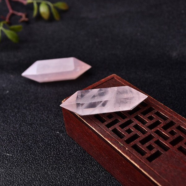 Natural Rose Quartz Crystal Hexagonal Double Terminated Points Wand Meditation Reiki Healing Stone DIY Mineral Jewelry Gift