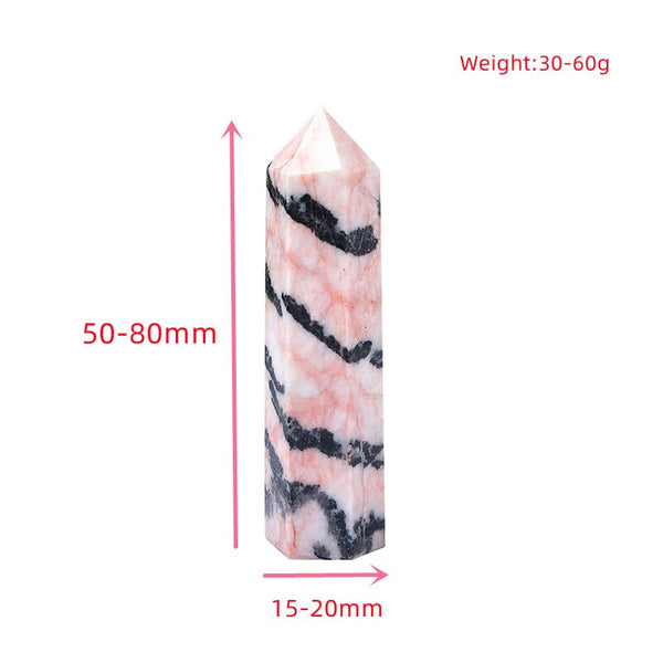 Natural Crystal Pink Zebra Quartz Crystal Point Healing Stone Hexagonal Prisms 50-80mm Obelisk Wand Stone Home Decor 1PC