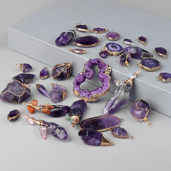 Natural Purple Stone Amethysts Slice Pendant