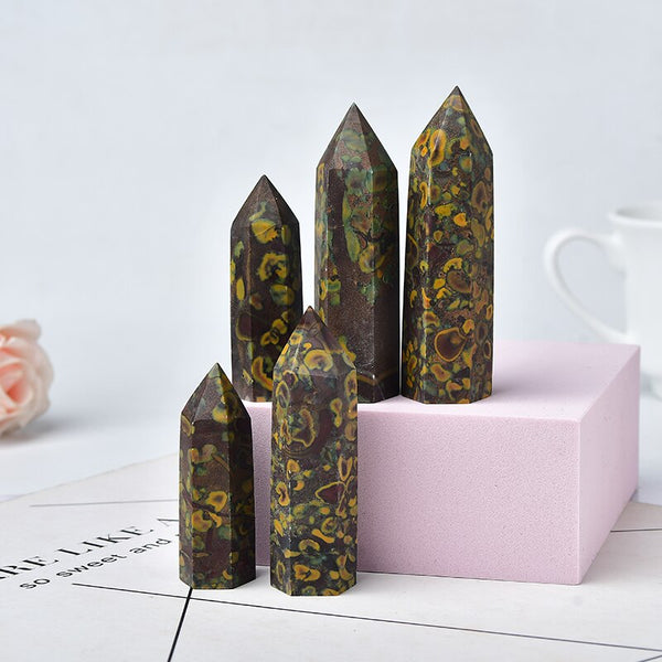 Natural Stone Ajooba Jasper Crystal Point Quartz Healing Stone Hexagonal Prisms 50-80mm Obelisk Wand Tower Stone Home Decor