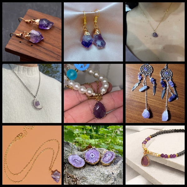 Natural Purple Stone Amethysts Slice Pendant