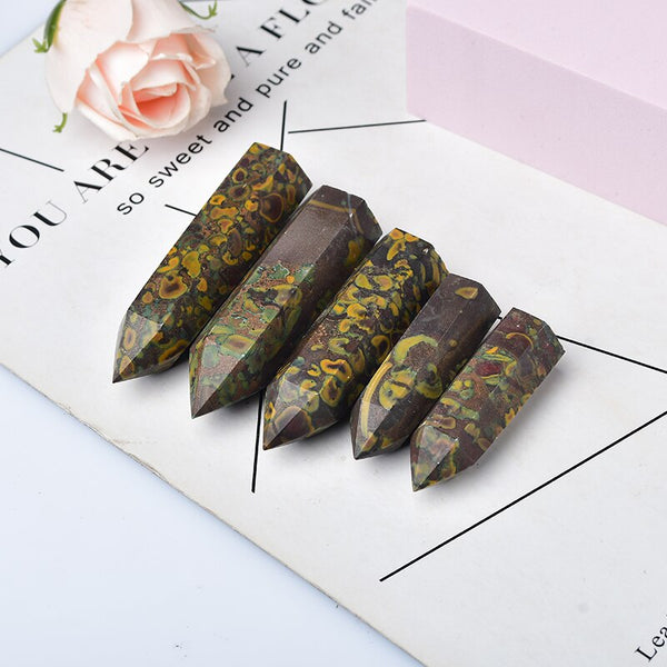 Natural Stone Ajooba Jasper Crystal Point Quartz Healing Stone Hexagonal Prisms 50-80mm Obelisk Wand Tower Stone Home Decor