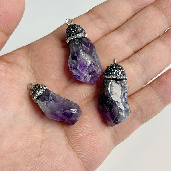 Natural Purple Stone Amethysts Slice Pendant
