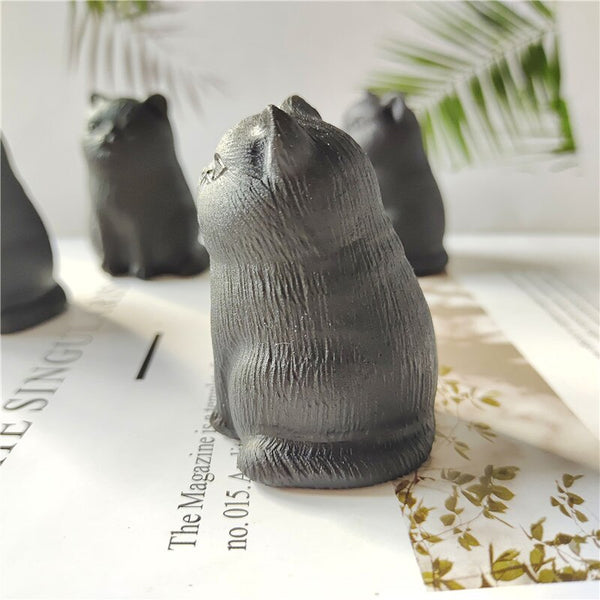 Natural Crystal Cat Black Obsidian Quartz Statue Healing Animals Figurines Reiki Lucky Stones Home Decor Wholesale