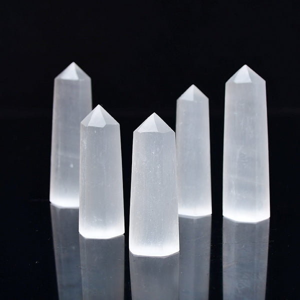 Natural Crystal Selenite Quartz Crystal Point Healing Stone Hexagonal Prisms 50-80mm Obelisk Wand Stone Chakra Home Decor 1PC