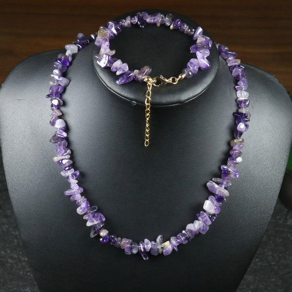 Chips Stone Necklace Natural Amethyst Irregular Handmade Necklace