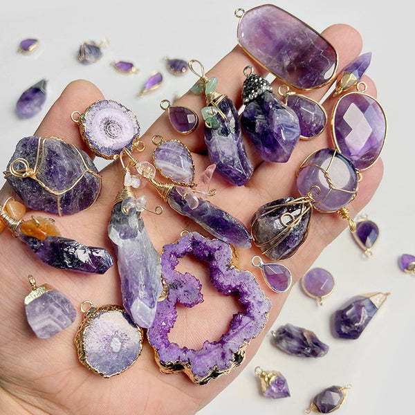 Natural Purple Stone Amethysts Slice Pendant