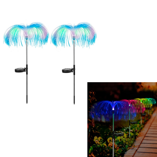 2pcs LED Solar Light Outdoor Fiber Optic Jellyfish Colorful Lamp Color Changing Garden Ground Lawn Pathway Street Lighting Decor