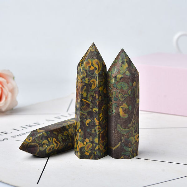 Natural Stone Ajooba Jasper Crystal Point Quartz Healing Stone Hexagonal Prisms 50-80mm Obelisk Wand Tower Stone Home Decor