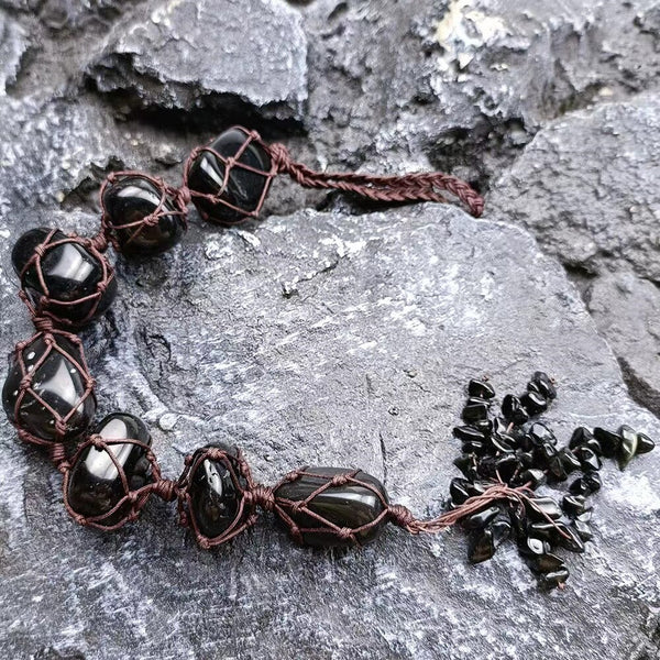 Car Ornament Pendant Natural Crystals Obsidian Tumbled Stones Feng Shui Decoraction Accessories