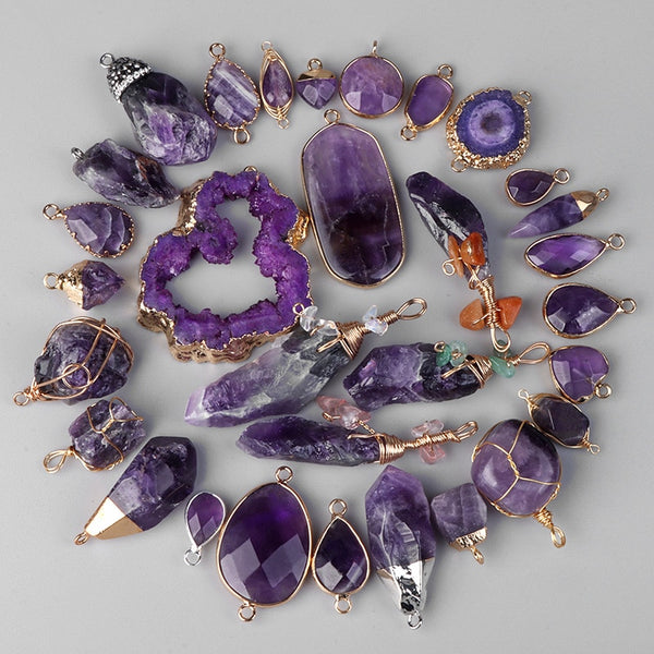 Natural Purple Stone Amethysts Slice Pendant