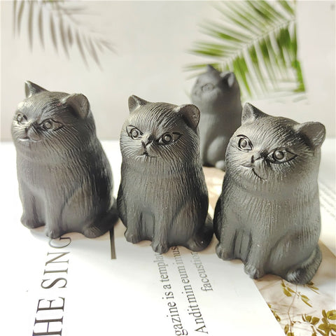 Natural Crystal Cat Black Obsidian Quartz Statue Healing Animals Figurines Reiki Lucky Stones Home Decor Wholesale