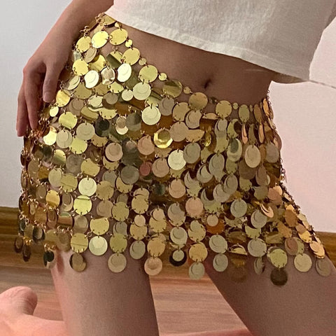 Sexy Glitter Sequins Waist Chain Skirt