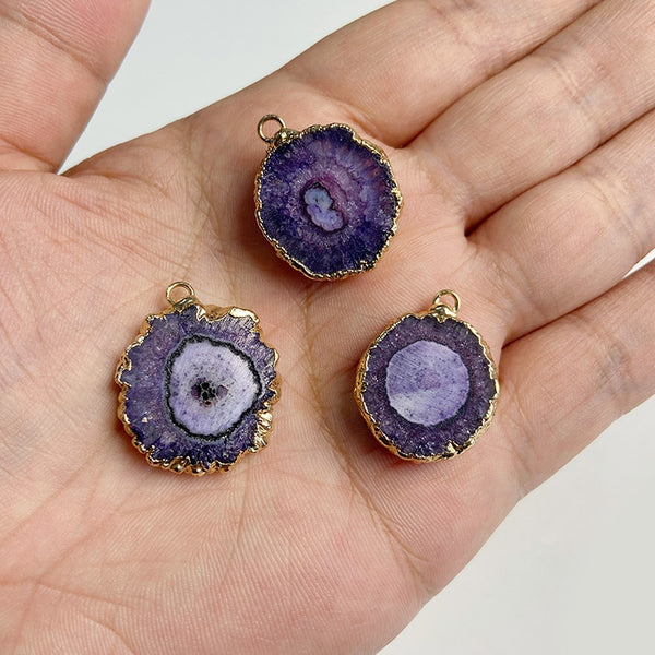 Natural Purple Stone Amethysts Slice Pendant