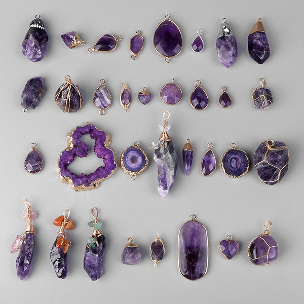 Natural Purple Stone Amethysts Slice Pendant