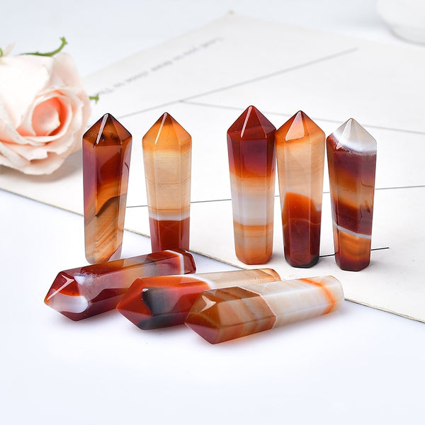 1PC Natural Carnelian Hexagonal Column Sardonyx Crystal Point Red Agate Healing Stone Tower Mineral Crystal Home Decoration