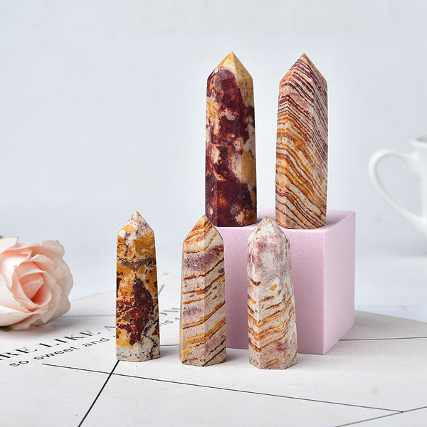 1PC Natural Quartz Mookaite Crystal Point Wand Healing Stone Energy Quartz Home Decoration Reiki Tower Beautiful Ornament Gifts