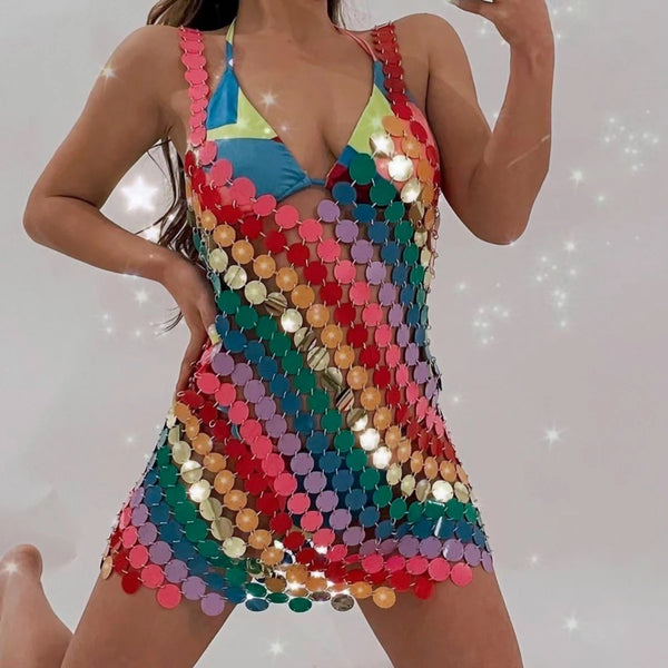 Colorful Sequins Bikini Chain Dress