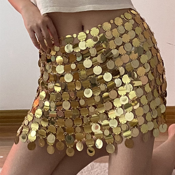Sexy Glitter Sequins Waist Chain Skirt