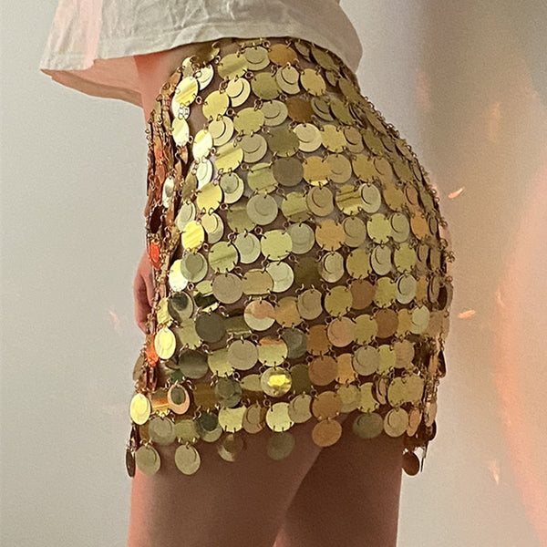 Sexy Glitter Sequins Waist Chain Skirt