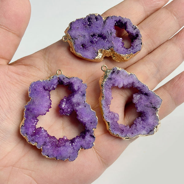 Natural Purple Stone Amethysts Slice Pendant