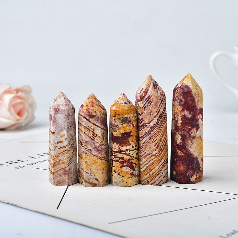 1PC Natural Quartz Mookaite Crystal Point Wand Healing Stone Energy Quartz Home Decoration Reiki Tower Beautiful Ornament Gifts