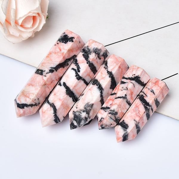 Natural Crystal Pink Zebra Quartz Crystal Point Healing Stone Hexagonal Prisms 50-80mm Obelisk Wand Stone Home Decor 1PC