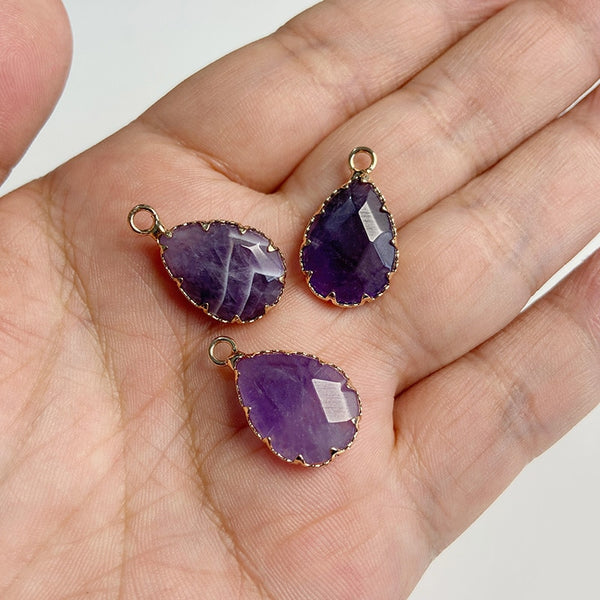 Natural Purple Stone Amethysts Slice Pendant