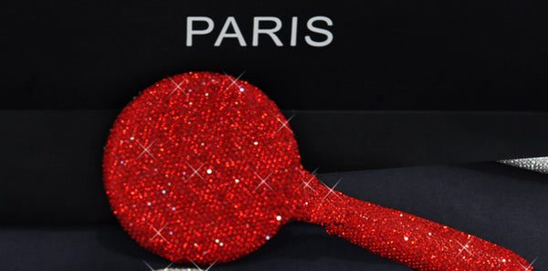 Handmade Rhinestone Makeup Mirror Wooden Portable Handle
