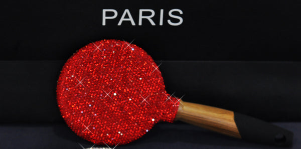Handmade Rhinestone Makeup Mirror Wooden Portable Handle