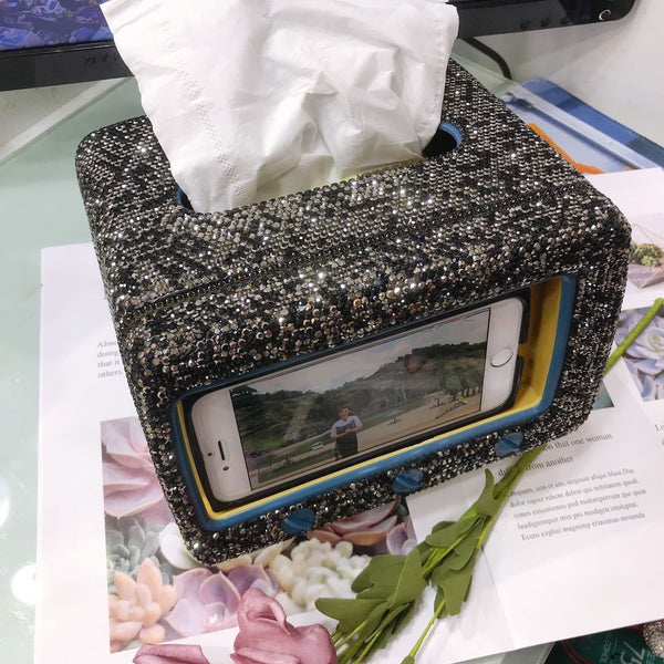 Diamond-encrusted Tissue Box Phone Holder