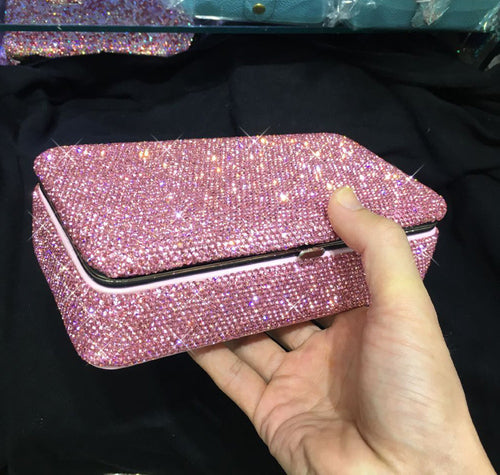 Luxury Full Diamond Jewelry Box Inlaid Rhinestones with Mirror Inside
