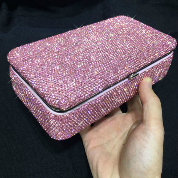 Luxury Full Diamond Jewelry Box Inlaid Rhinestones with Mirror Inside