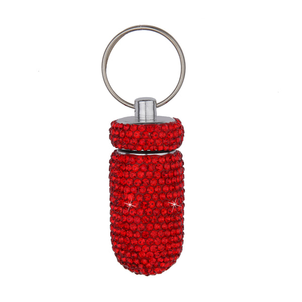 6.4cm Medicine Pill Case Box with Key Ring Keychain Pill Container Outdoor Waterproof Rhinestone Travel Tablet Pillbox Dispenser