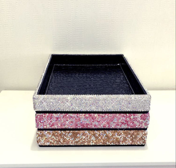 Rhinestone Cosmetic Containers PU Leather Storage