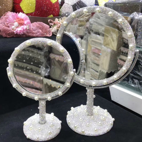 Sparkling Mirrors with Crystal Rhinestones Desk Round Vanity Mirror