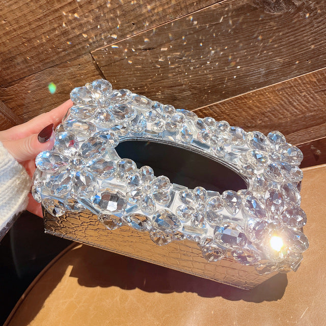 Sparkling Tissue Box with Crystal Rhinestone Luxury Leather
